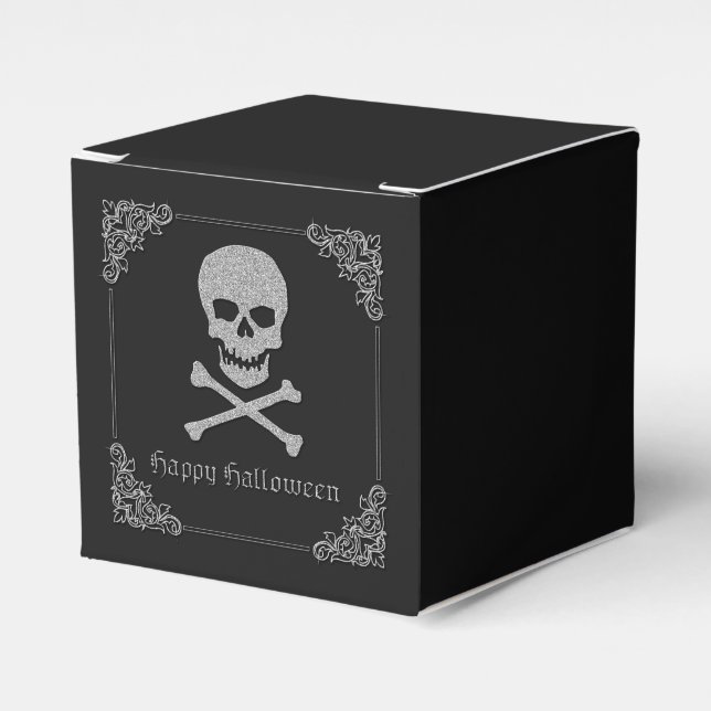 Silver Skull & Crossbones Halloween Favor Box (Front Side)