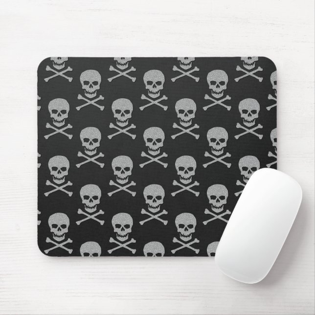 Silver Skull & Crossbones Halloween Mouse Pad (With Mouse)