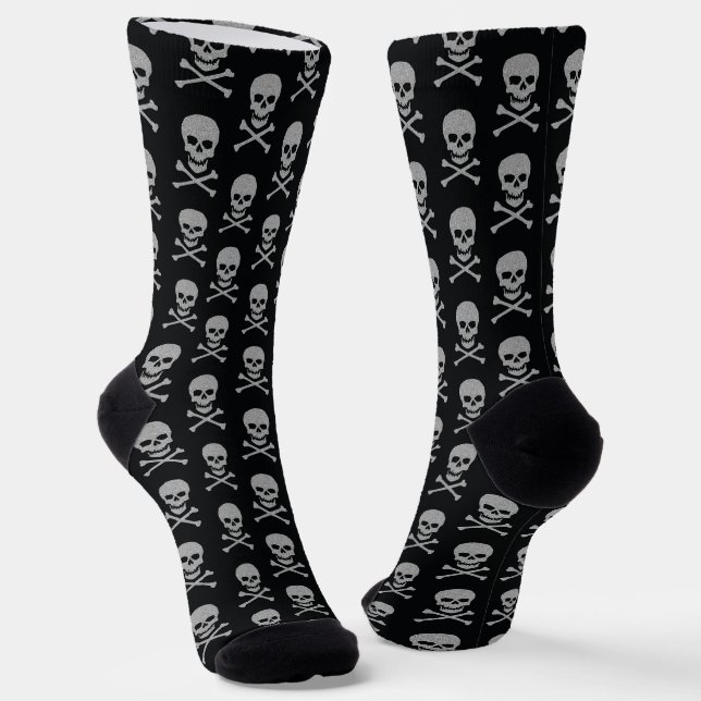 Silver Skull & Crossbones Halloween Socks (Angled)