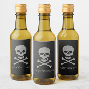 Silver Skull & Crossbones Halloween Wine Label