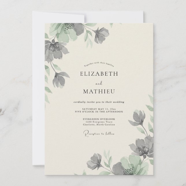 Silver Slate Petal Wedding Invitation (Front)