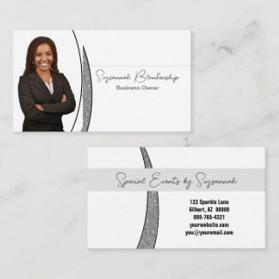 Silver Sliver Faux Glitter Professional Photo Business Card