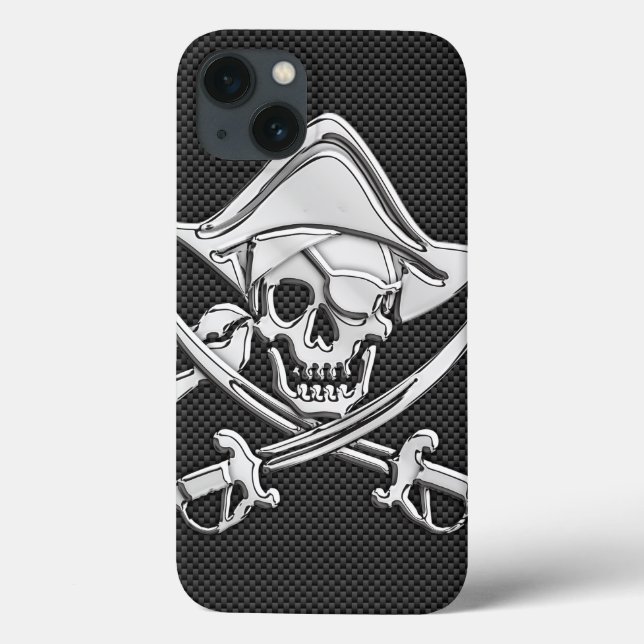 Silver Smiling Pirate on Carbon Fiber Style Case-Mate iPhone Case (Back)