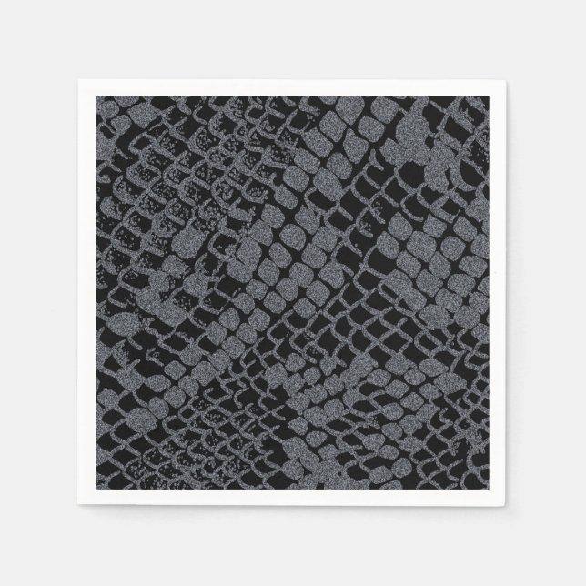 Silver Snake Print Paper Cocktail Napkins (Front)