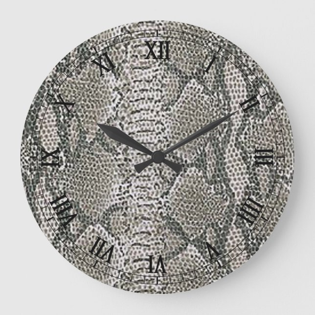 Silver Snake Skin Round Roman Numerals Clock (Front)