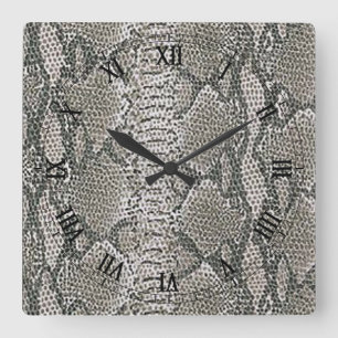 Silver Snake Skin Square Roman Numerals Clock