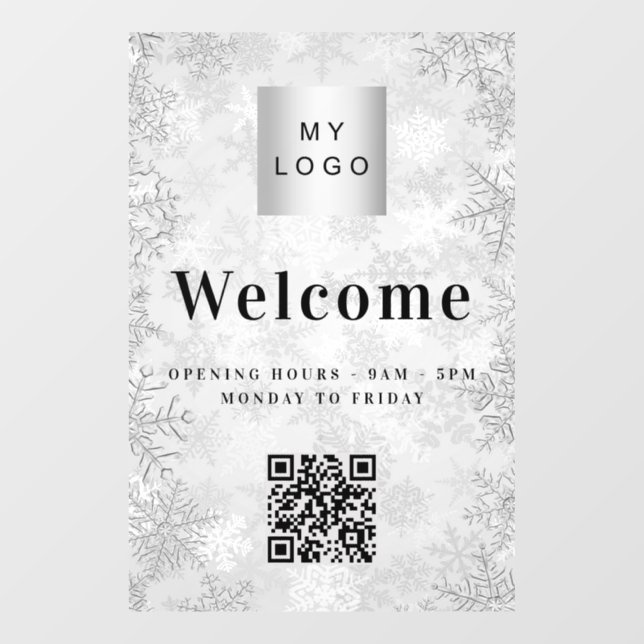 Silver snow business logo welcome opening QR code Window Cling (Sheet)