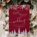 Silver snow pine Christmas winter red wedding Invitation<br><div class="desc">Time to celebrate your winter wonderland wedding theme with this luxury silver glitter snowflakes sparkles and silver glitter pine tree forest on an elegant festive editable red background,  featuring a modern cool script font typography.</div>