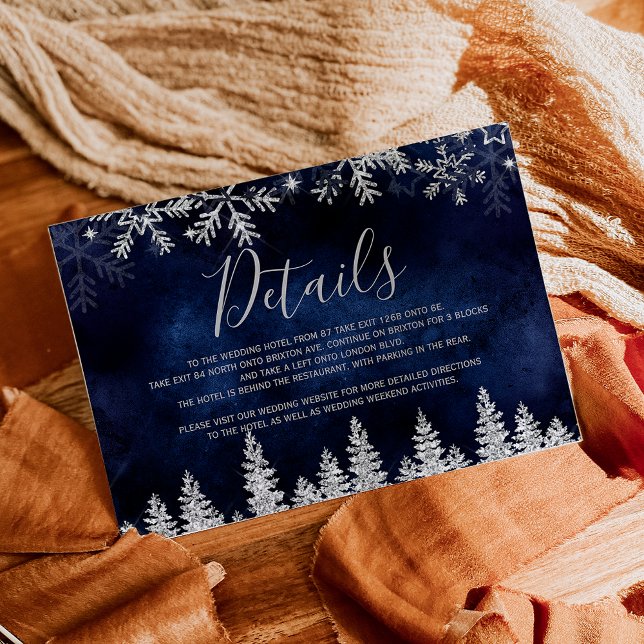Silver snow pine navy Christmas winter details Enclosure Card (Silver snow pine navy Christmas winter details Enclosure Card)