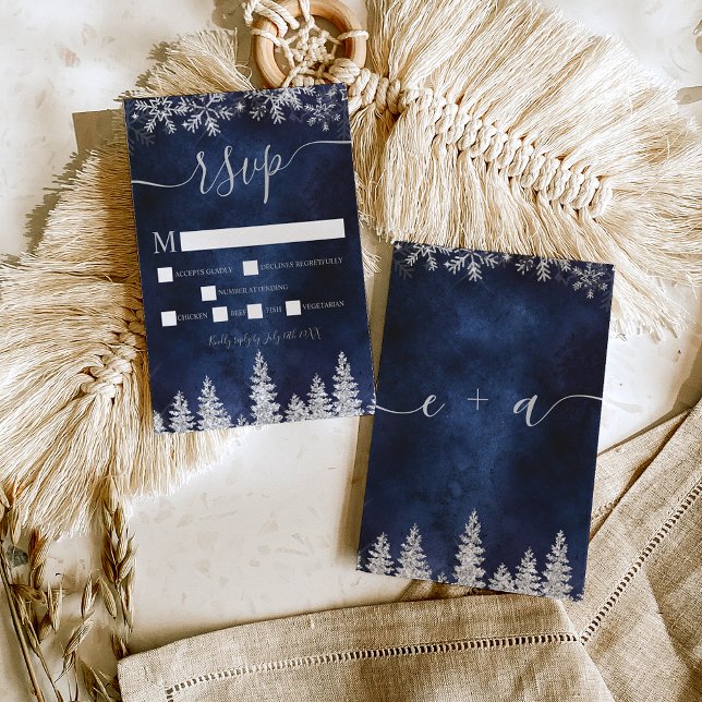Silver snow pine navy Christmas winter rsvp Card (Creator Uploaded)