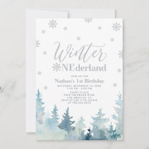 Silver Snow Winter onederland 1st birthday party Invitation