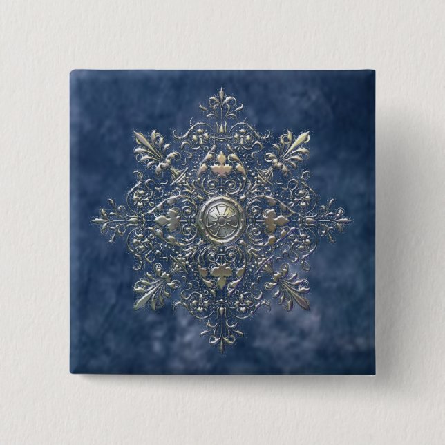 Silver Snowflake 2 Inch Square Button (Front)