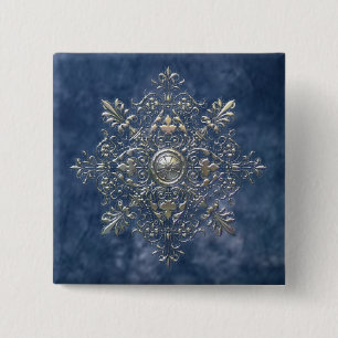Silver Snowflake 2 Inch Square Button