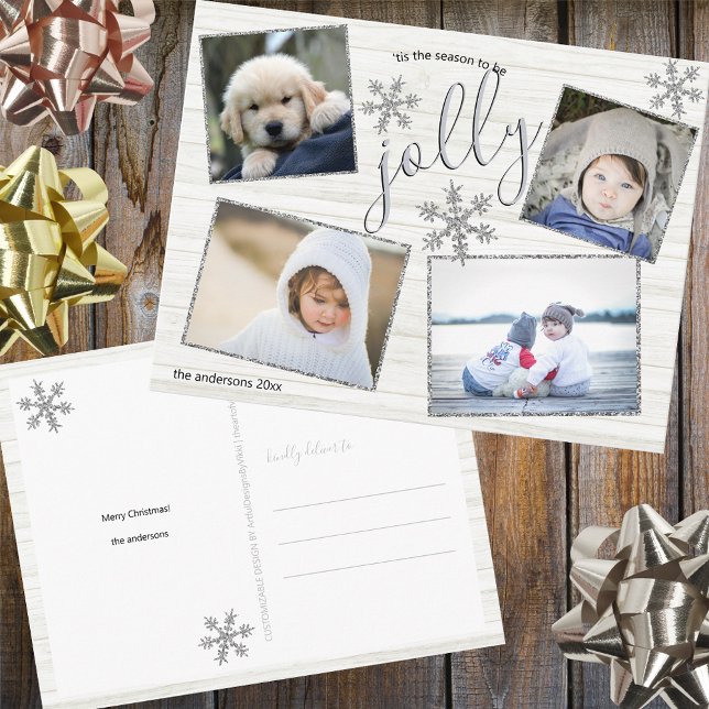 Silver Snowflake 4 Photo Jolly Christmas Postcard (Creator Uploaded)