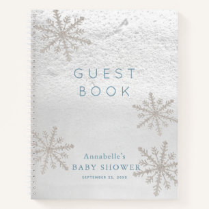 Silver Snowflake Baby Shower Blue Guest Book