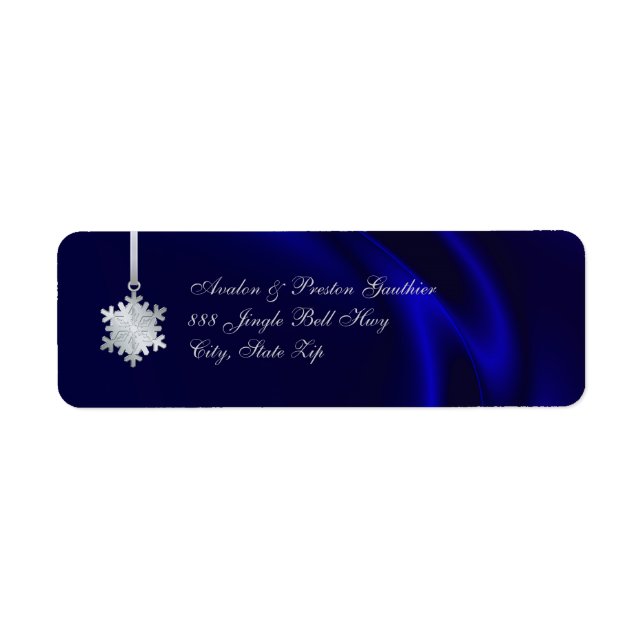 Silver Snowflake Blue Silk Holiday Address (Front)