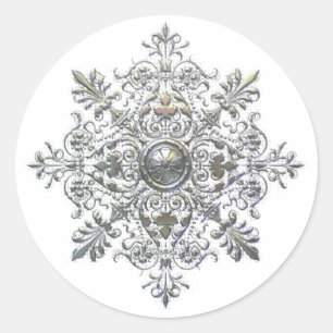 Silver Snowflake Classic Round Sticker