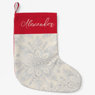 Silver Snowflake Custom Name  Small Christmas Stocking