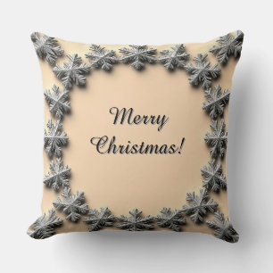 Silver Snowflake Frame Throw Pillow