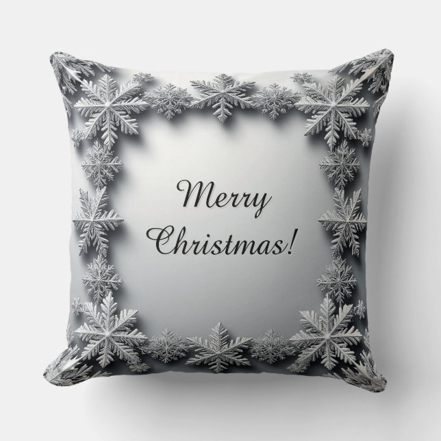 Silver Snowflake Frame Throw Pillow (Front)
