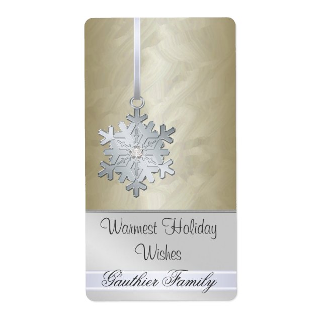 Silver Snowflake Gold Foil Diamod  Wine Label (Front)