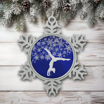 Silver Snowflake Gymnast on Blue Snowflake Pewter Christmas Ornament<br><div class="desc">This beautiful Christmas ornament features a silver girl gymnast in a handstand in front of a spray of silver snowflakes. The image is placed on a vivid blue background. Any gymnast would love this ornament!</div>