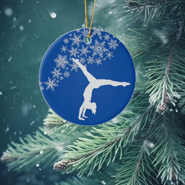 Silver Snowflake Gymnast Personalized Ceramic Ornament (Creator Uploaded)