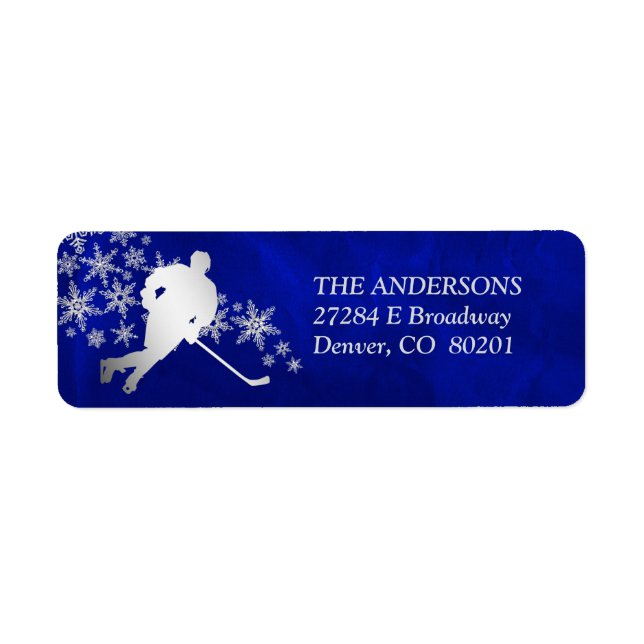 Silver Snowflake Hockey Player Return Address (Front)