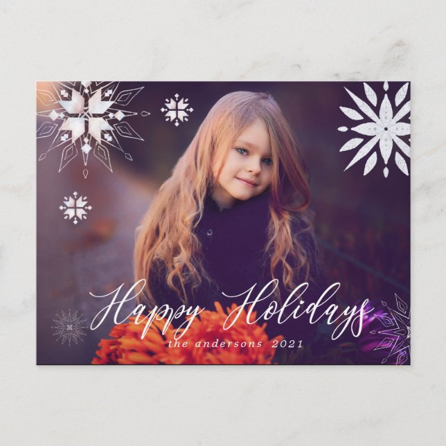 Silver Snowflake Holiday Photo Postcard (Front)