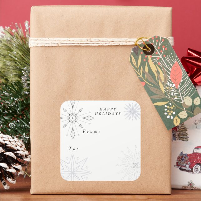 Silver Snowflake Holiday  Square Sticker (Holiday)