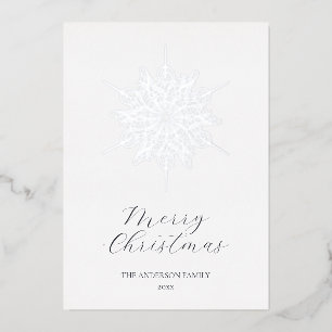 Silver Snowflake Merry Christmas Family Foil Holiday Card