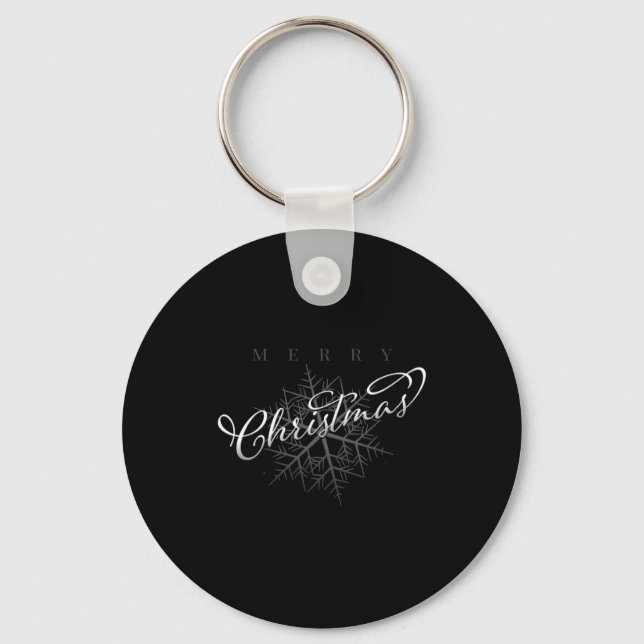Silver Snowflake Merry Christmas  Keychain (Front)