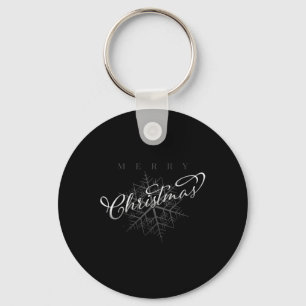 Silver Snowflake Merry Christmas T Shirt Keychain