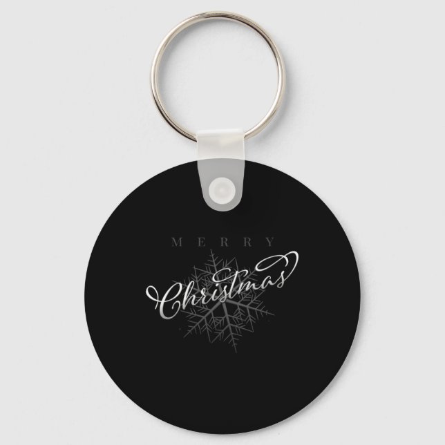 Silver Snowflake Merry Christmas T Shirt  Keychain (Front)