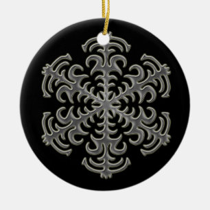 Silver Snowflake on Black Ceramic Ornament