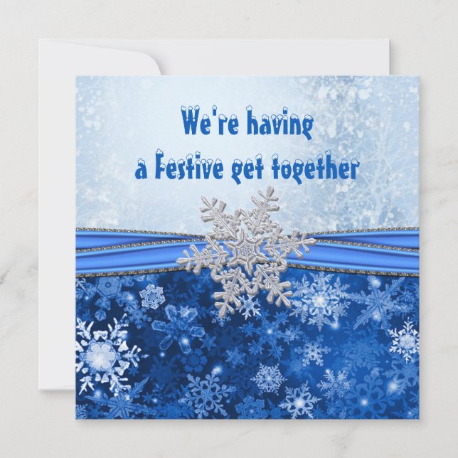 Silver snowflake on blue New Year Holiday party Invitation (Front)