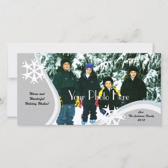 Silver Snowflake Photo Greeting Holiday Card (Front)