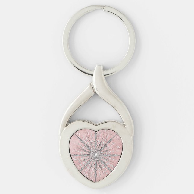 Silver snowflake pink elegant vintage winter  keyc keychain (Front)