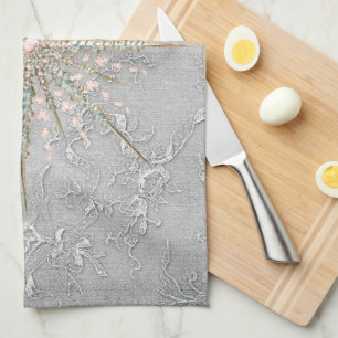 Silver snowflake pink elegant vintage winter kitchen towel