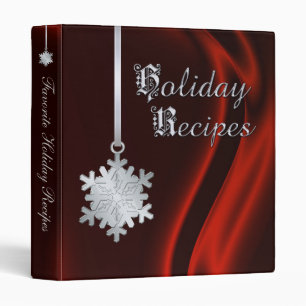 Silver Snowflake Red Silk Holiday Recipe Binder