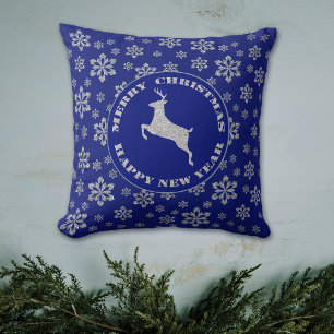 Silver Snowflake Reindeer Throw Pillow