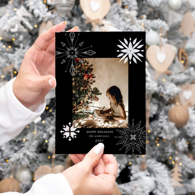 Silver Snowflake Sparkle Photo Holiday Card (Creator Uploaded)