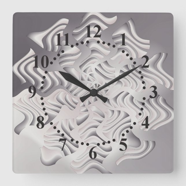silver snowflake square wall clock (Front)