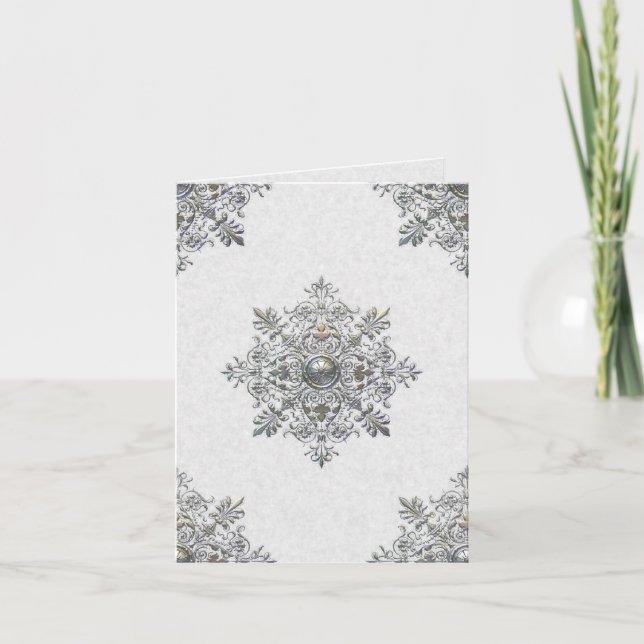 Silver Snowflake Thank You Note Card (Front)