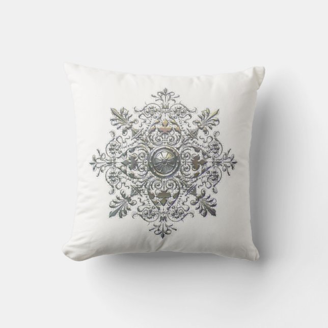 Silver Snowflake Throw Pillow (Front)