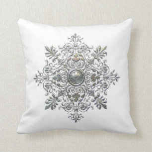 Silver Snowflake Throw Pillow