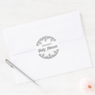 Silver Snowflake Winter Baby Shower Classic Round Sticker