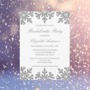 Silver Snowflake Winter Bachelorette Party Invitation