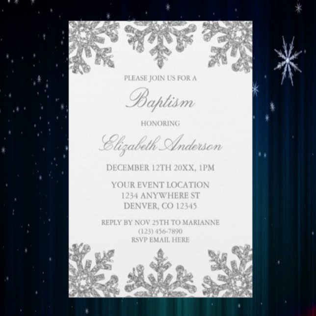 Silver Snowflake Winter Baptism Invitation (Creator Uploaded)
