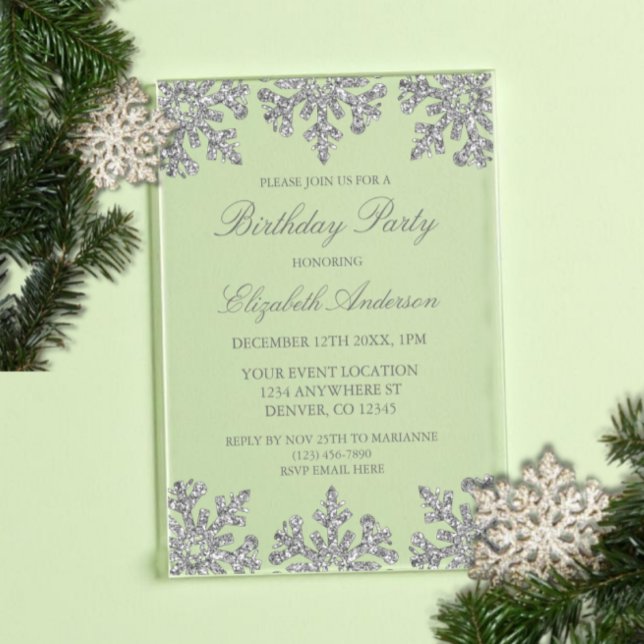 Silver Snowflake Winter Birthday Party Acrylic Invitations (Creator Uploaded)